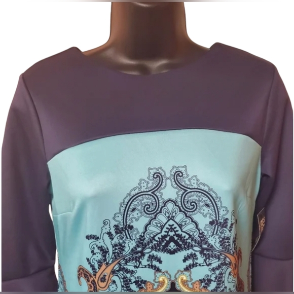 NY &Co Blue paisley print stretch 2in above knee mini dress size L - Picture 4 of 8